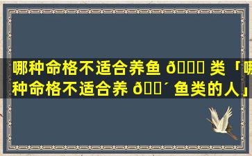 哪种命格不适合养鱼 🐅 类「哪种命格不适合养 🌴 鱼类的人」